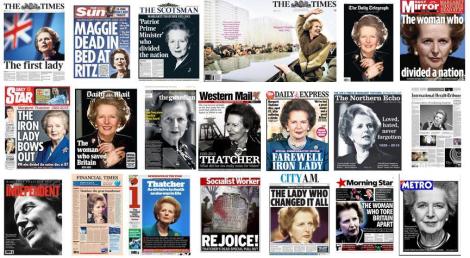 Algunas de las portadas de la prensa británica que recogen la noticia sobre la muerte de Margaret Thatcher.  Collage de Nick Sutton